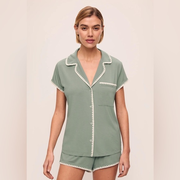 Eberyjey Frida Pajama Top Eucalyptus Green Tencel Embroidered Size XS EUC - Picture 1 of 9